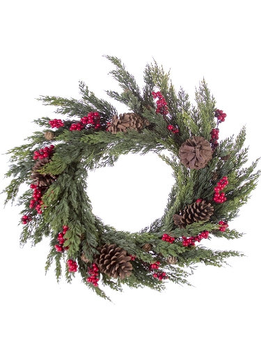 Picture of 24" CEDAR BERRY PINECONE WREATH