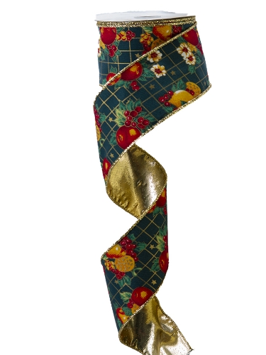 Picture of FRUIT AND FLOWER GREEN RED WIRED EDGE RIBBON