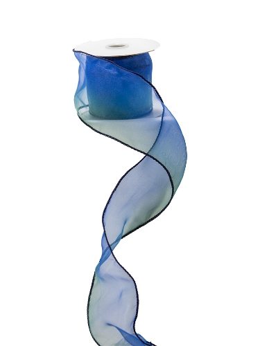 Picture of  BLUE GREEN OMBRE SHEER WIRE EDGE RIBBON